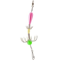 Double Row Cuttlefish Soft Hook; Carbon Steel Spineless Umbrella Squid Hook; Fishing Tackle For Freshwater Saltwater (Color: PINK)