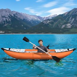 Inflatable Kayak Set with Paddle & Air Pump, Portable Recreational Touring Kayak Foldable Fishing Touring Kayaks, 1 Person (Color: Orange)